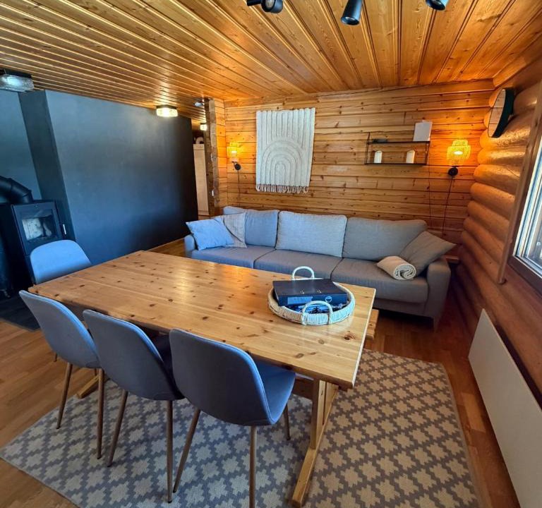 Yllasjarvi House | Logcabin, sauna, fireplace, view, kitchen