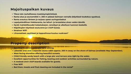 Liperi Villa | Upea miljöö Saimaalla, tilava talo ja saunamökki