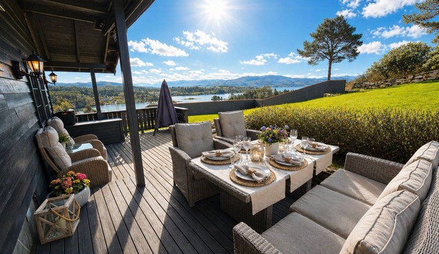 Cottage with fjord and mountain views at Furuåsen