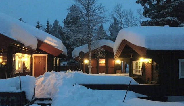 Family cabin cluster by waterfall in Bjorli