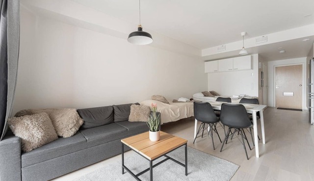 Modern studio with own glazed balcony for 3 people in Tampere