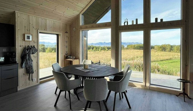 Newly built cabin on Andøya with northern lights