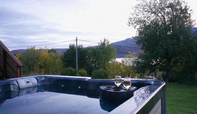 Nordic villa with outdoor jacuzzi and Aurora Borealis view in Stornes