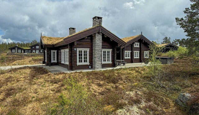 Timber cabin with hot tub and ski runs in Veggli