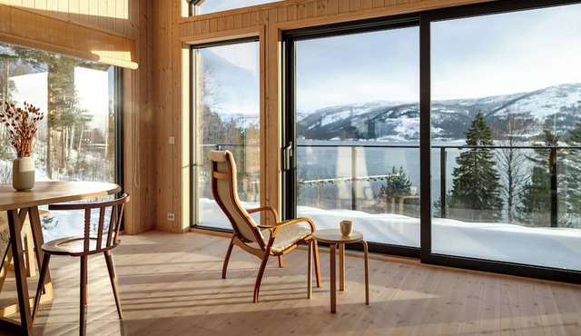 Designer cabin by Lake Nisser with view and sauna